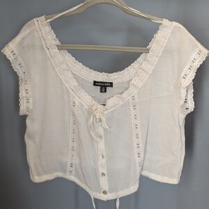 🌙 Angel Kiss White Lace Button Crop Top